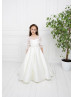 Ivory Lace Satin Handmade Pearl Belt Flower Girl Dress